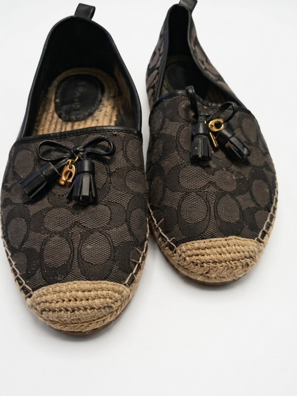 Coach Brown Signature Canvas Espadrille Flats with Tassel Charm